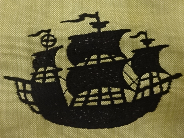 アンティーク　帆船模様織出し紬名古屋帯